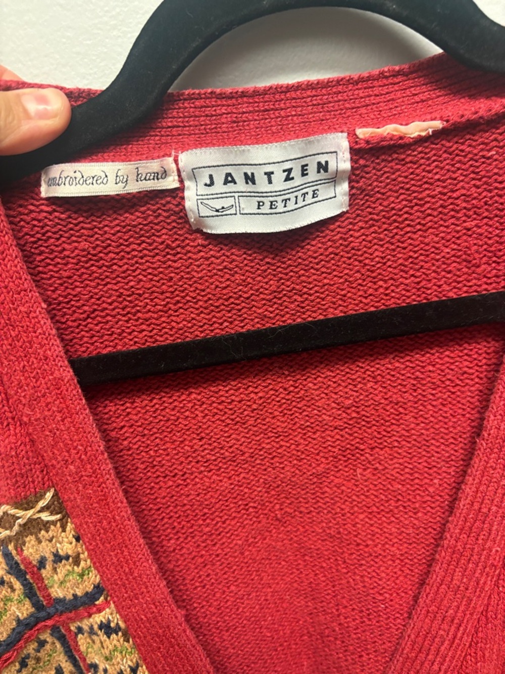 Jantzen Red Patchwork Embroidered Cardigan - Picture 2 of 2